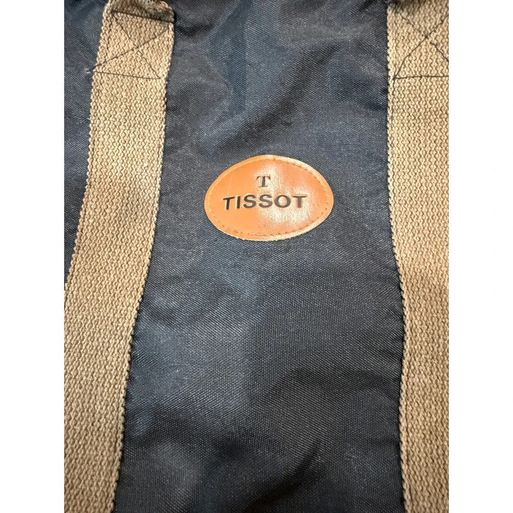 Tissot Black Canvas Duffel Bag Tan Straps Travel Weekender Gym Bag Large